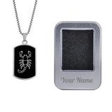 Personalized Name Scorpio Zodiac Mens Fashion Jewellery Gift Rectangle Pendant Necklace