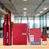 Red Personalized 5-in-1 Gift Set: Bottle, Pen, Keychain, Diary & Cardholder