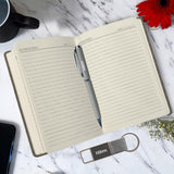 Giftana Name Engaved Jute Pocket Notebook Diary with Pen, Keychain Gift Set - Grey