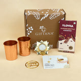 Classic Diwali Celebration Box - Copper Glasses, Brownie & Lotus Candle