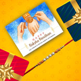 Rakhi Gift Set - Customized Elegant Cardholder Metal pen Keychain Rakhi with Greeting Card and Assorted Chocolates