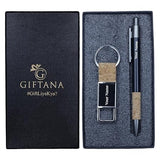 2 in 1 Customized Leather Key Chain with Metal Pen - Cork