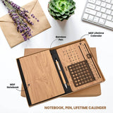 Wooden Diary, Life Time Calender desk & Pen Set