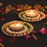 Giftana Elegant Designer Golden Diya Holders for Diwali (Pack of 2)