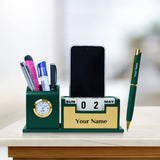 Christmas 2 in 1 Wooden Desk Organizer with Pen - Green