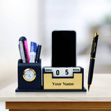 Personalized Infinity Calendar Table Clock Desk Organizer and Pen - Gold