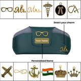 Personalized Leather Sunglasses Case with Name & Charms - Green