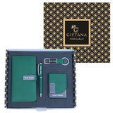 4 in 1 Customized Small Diary with Pen, Card Holder and Keychain Gift Set - Green