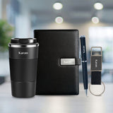 Personalized 4 in 1 Gift Set - Coffee Tumbler, Notebook Diary, Metal Pen & Leather Keychain (Black)