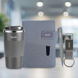 Personalized 4 in 1 Gift Set - Coffee Tumbler, Notebook Diary, Metal Pen & Leather Keychain (Grey)