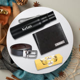 Exclusive Gifts Set for Men : 4-in-1 PU Wallet, Belt, Bottle & Ferrero Chocolates