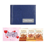 Personalized PU Leather Wallet Gift Set for Him: Loyka Chocolates & Valentine Card - Blue