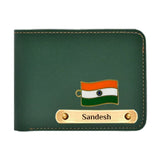 Premium Vegan leather Customized wallet with Indian Flag Charm - Green