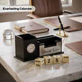 Classic Personalized Gifts : Custom Desk Organizer with Clock-silver