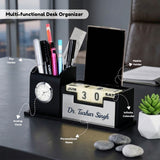 Classic Personalized Gifts : Custom Desk Organizer with Clock-silver