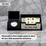 Classic Personalized Gifts : Custom Desk Organizer with Clock-silver