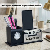 Classic Personalized Gifts : Custom Desk Organizer with Clock-silver