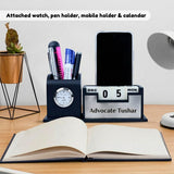 Classic Personalized Gifts : Custom Desk Organizer with Clock-silver