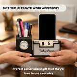 Classic Personalized Gifts : Custom Desk Organizer with Clock-silver