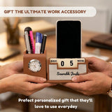 Classic Personalized Gifts : Custom Desk Organizer with Clock-silver