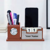 Classic Personalized Gifts : Custom Desk Organizer with Clock-silver