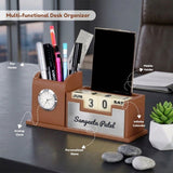 Classic Personalized Gifts : Custom Desk Organizer with Clock-silver