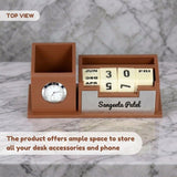 Classic Personalized Gifts : Custom Desk Organizer with Clock-silver