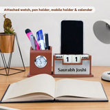 Classic Personalized Gifts : Custom Desk Organizer with Clock-silver