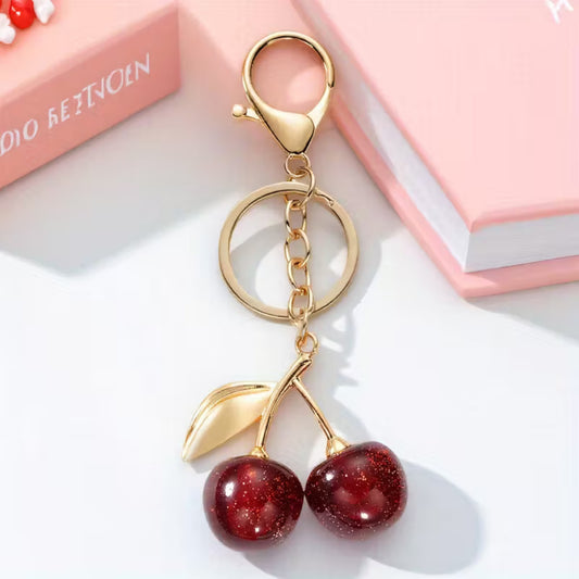 Cherry Keychain Cute Red Charm Key Ring for Bags and Keys
