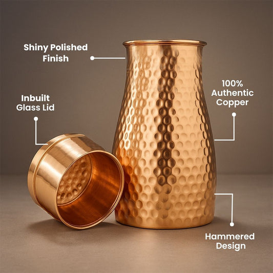 Giftana Copper Water Pot 1000ml with Cup I Pure Copper and Ayurvedic Health Benefits