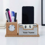 Classic Personalized Gifts : Custom Desk Organizer with Clock-silver