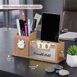 Classic Personalized Gifts : Custom Desk Organizer with Clock-silver