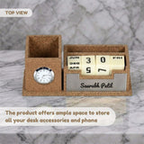 Classic Personalized Gifts : Custom Desk Organizer with Clock-silver