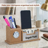 Classic Personalized Gifts : Custom Desk Organizer with Clock-silver