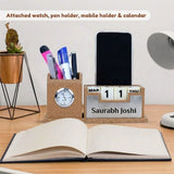 Classic Personalized Gifts : Custom Desk Organizer with Clock-silver