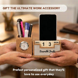 Classic Personalized Gifts : Custom Desk Organizer with Clock-silver