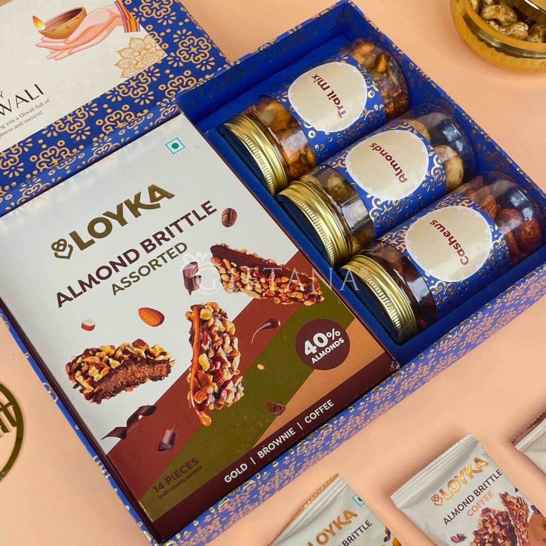 Corporate Diwali Gifts India – Premium Almond Brittle and Dry Fruits Hamper by Giftana