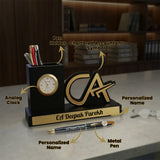 Custom CA Desk Organizer Gift with Clock & Pen Set