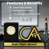 Custom CA Desk Organizer Gift with Clock & Pen Set