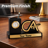 Custom CA Desk Organizer Gift with Clock & Pen Set