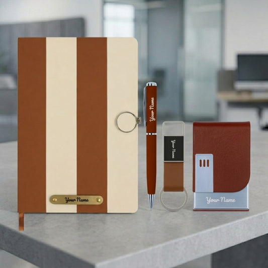 Custom Zebra Journal 4 in 1 Gift Set with Pen Keychain and Card Holder
