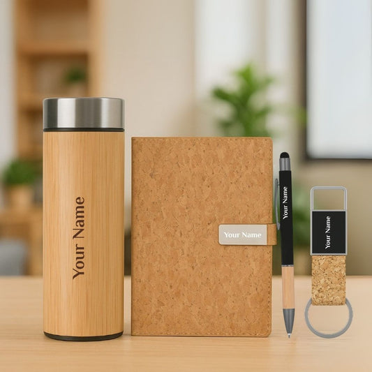 Custom 4 in 1 Cork Gift Set with Diary Pen Keychain Bottle