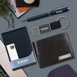 Customized Gifts for Men : Personalized PU Wallet, Pen, Keychain & Card Holder - Black