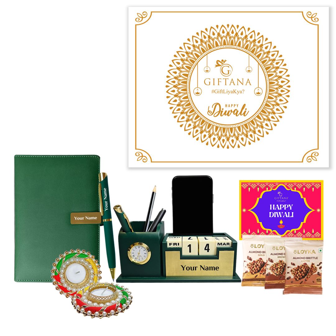 Customized Diwali Gift Hamper for Friends - Golden Green - Giftana 