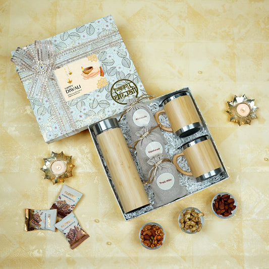Premium Eco-Friendly Diwali Gift with Bottle, Mugs & Nuts