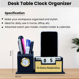 Personalized Pen Stand with Card Holder, Table Watch, Mobile Phone Stand, and 100-Year Calendar - Ideal Desk Organizer - Gold