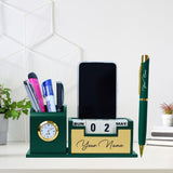 Christmas 2 in 1 Wooden Desk Organizer with Pen - Green