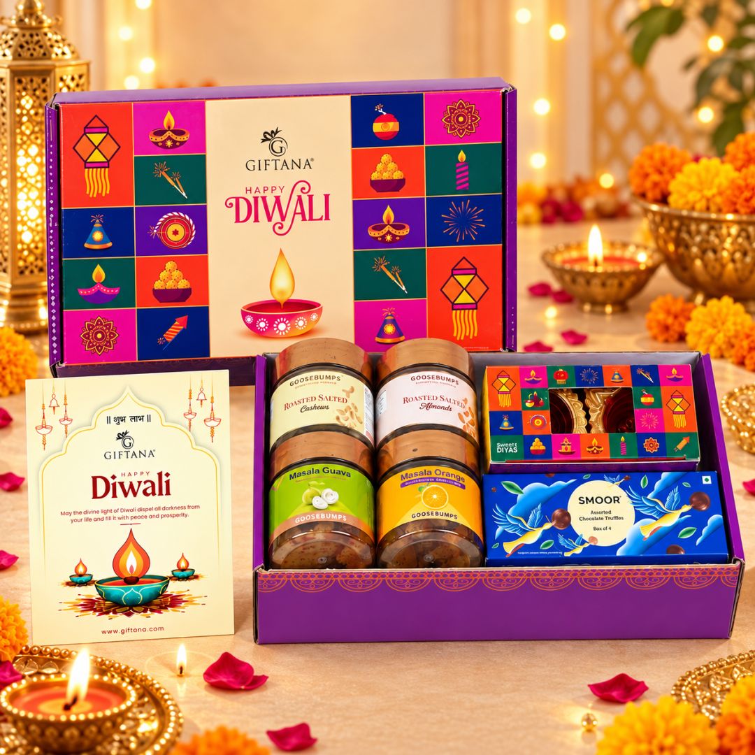 Diwali Gift Set with Diyas, Chocolate & Masala Fruits