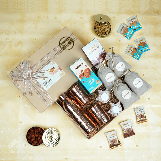 Festive Diwali Gift Box with Copper Bottle & Sweet Treats