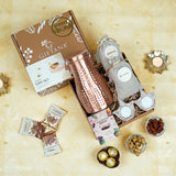 Festive Copper Pot Unique Diwali Gifts with Dry Fruits, Brittle & Wooden Diyas